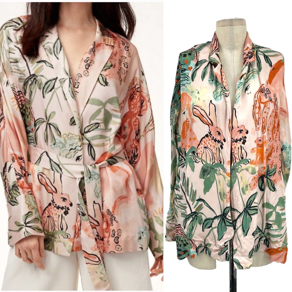 Aritzia Wilfred Oriane Satin Robe Pink Size Small **Missing Waist Tie